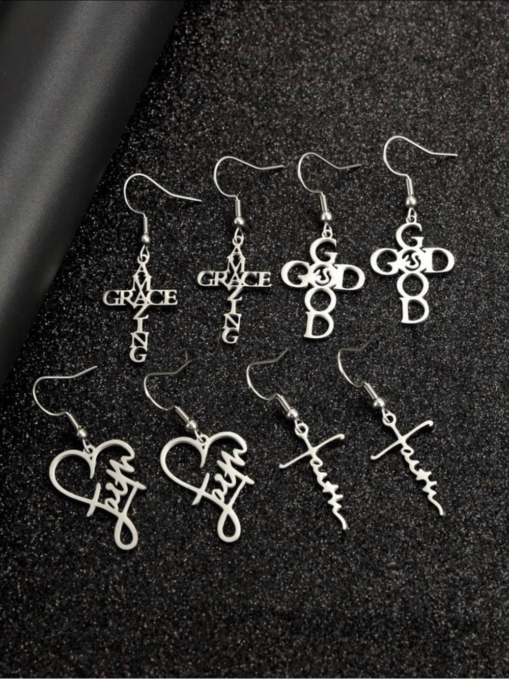 Christian Faith Earrings 4-Pair Set | Amazing Grace, God Is Good, Faith Cross